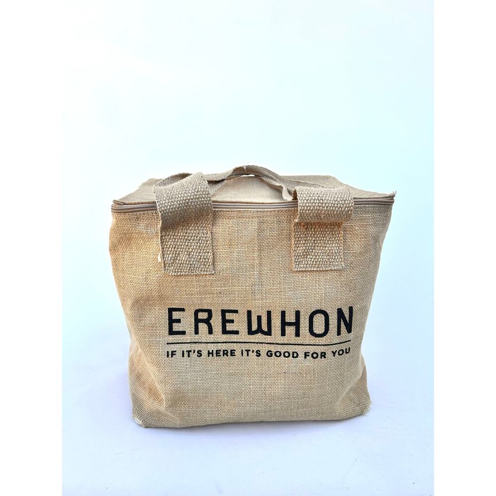 Erewhon Insulated Tote Bag Jute Woven Tan Farmers Market Cooler LA - Picture 2 of 10